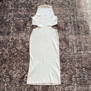 Abercrombie & Fitch Cream Cutout Ribbed Midi Dress